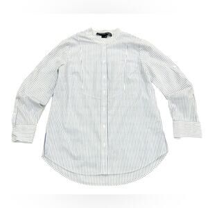 Veronica Beard Waha Tunic Top Size S White & Blue Pin Stripe Mao Neck Roll Up